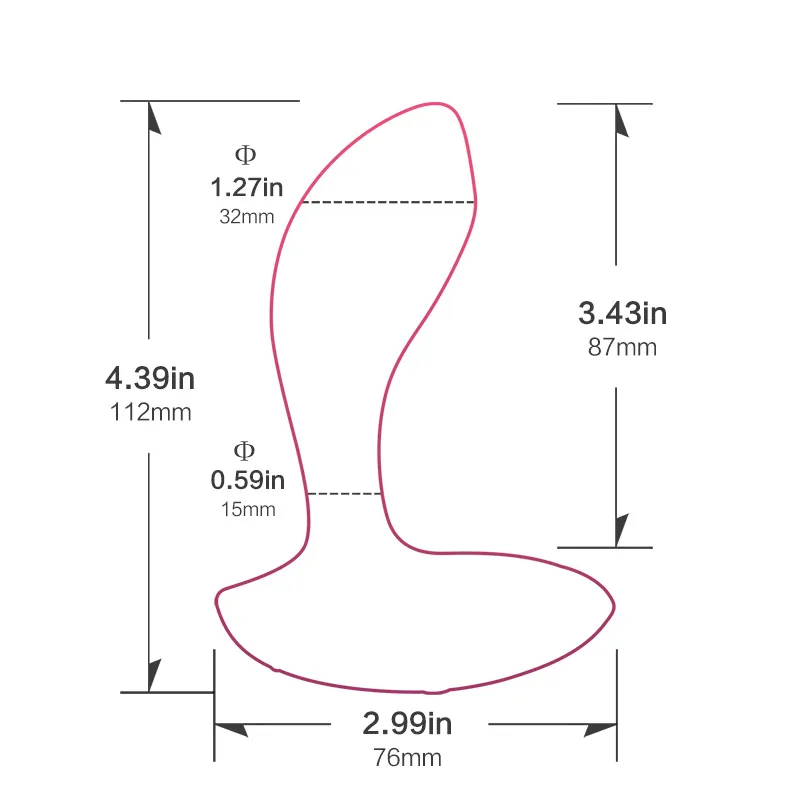 BoomPro electric shock butt plug size dimensions shown, measuring 4.39 inches in length and 2.99 inches in width, designed for comfortable and secure use.