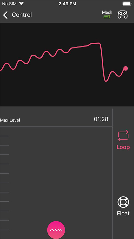 Enjox Remote app screenshot showing intuitive tap and slide control for managing vibration patterns.